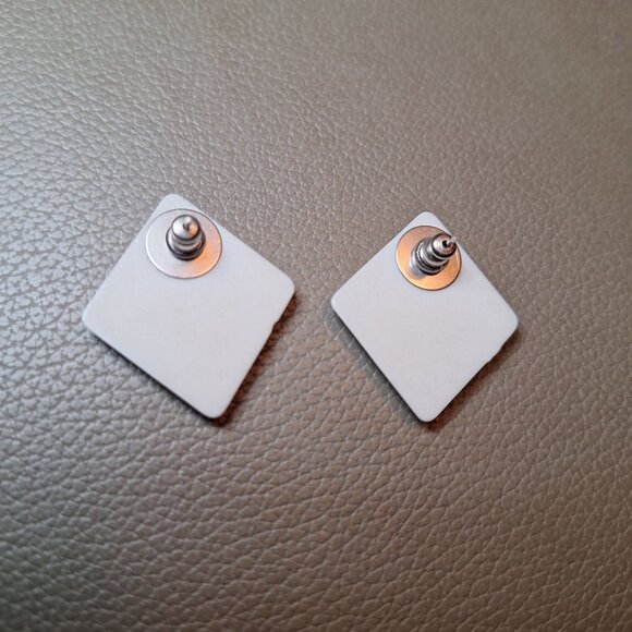 Square Retro Geometric Stud Earring Sparkling Orange Black Design 1 Inch Diamond - Picture 4 of 6